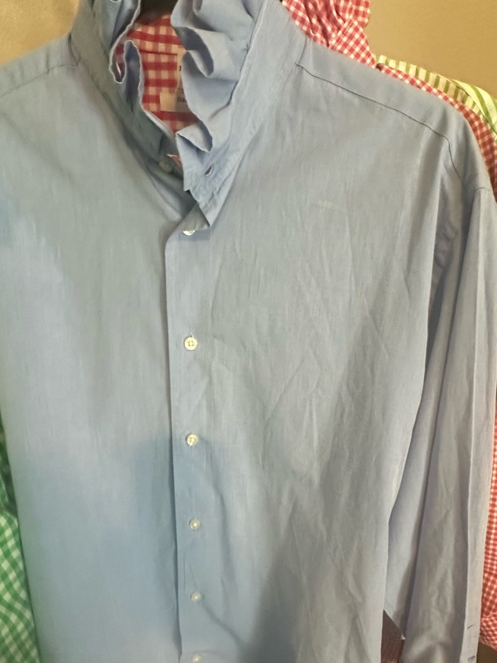 Isaac Mizrahi Light Blue Ruffle-Collar Dress Shirt